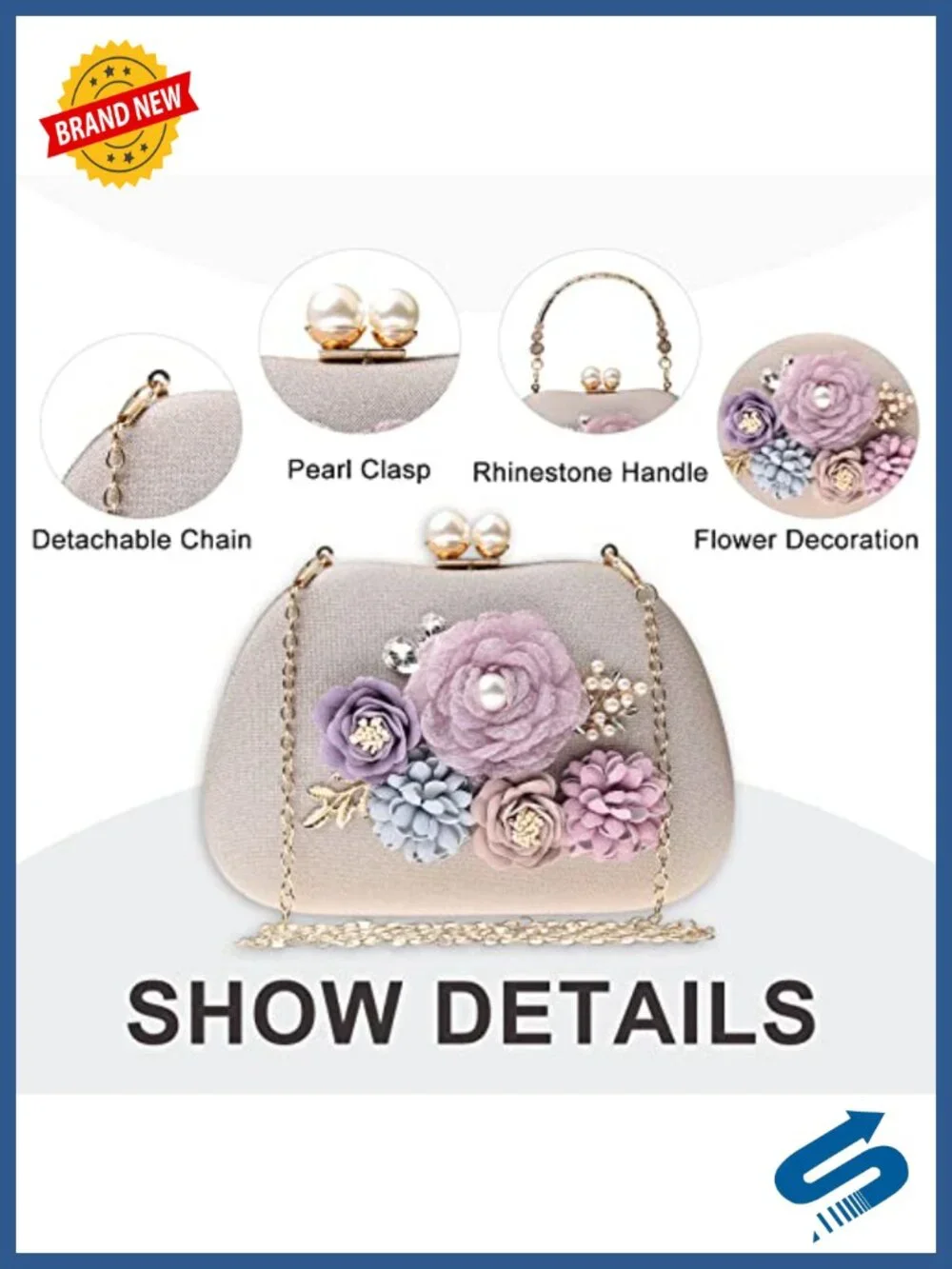Faux Leather Satin Floral Evening Clutch Crossbody Bag Wedding